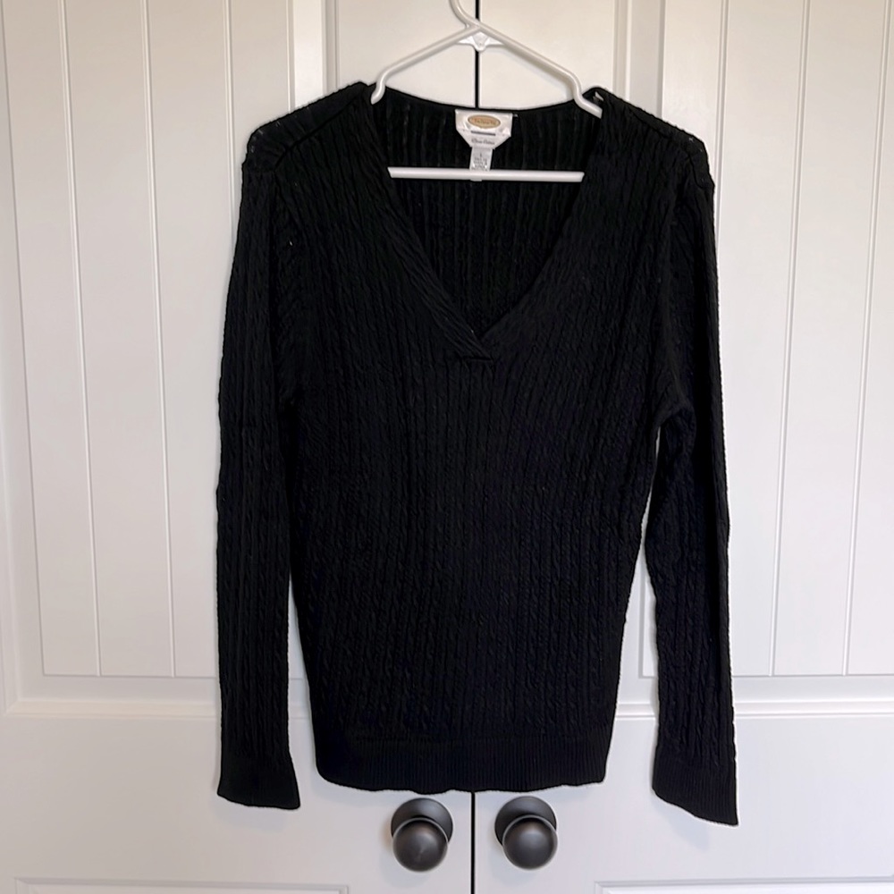 Size L Talbots cotton V neck cable pullover sweater